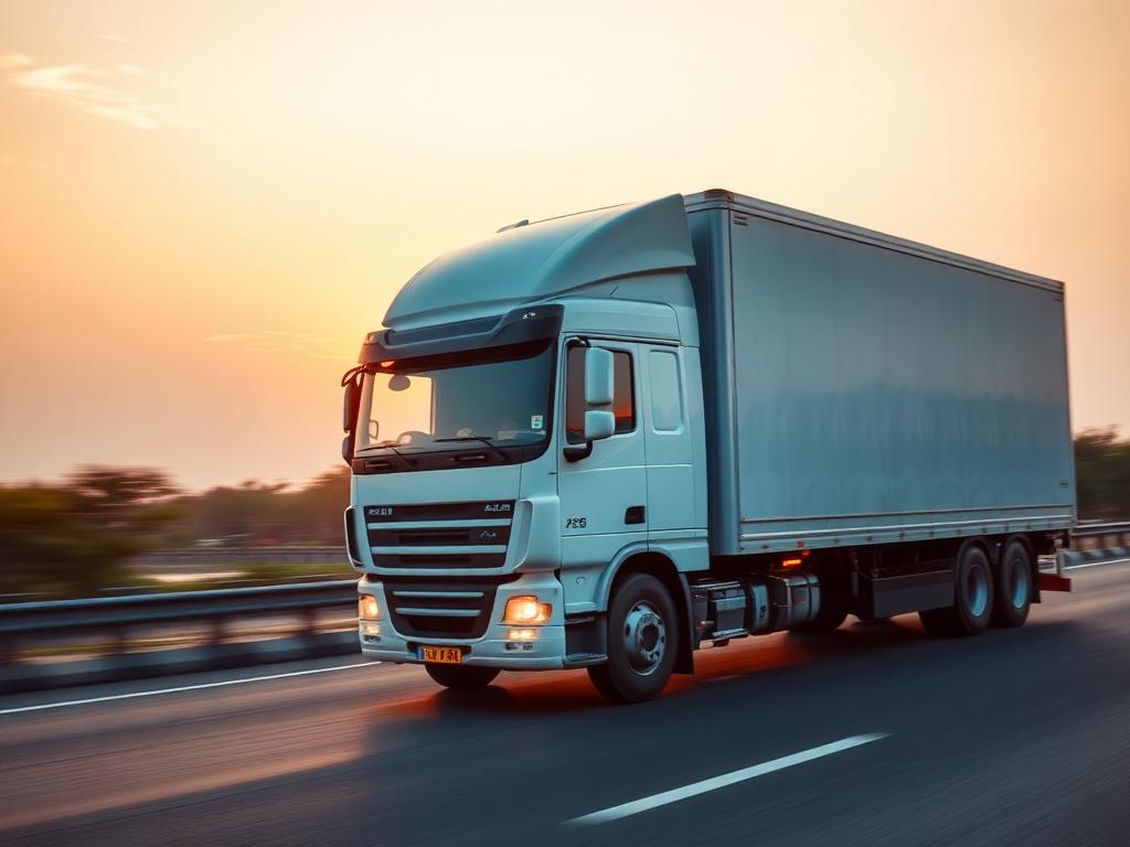Moving truck on highway for intercity relocation